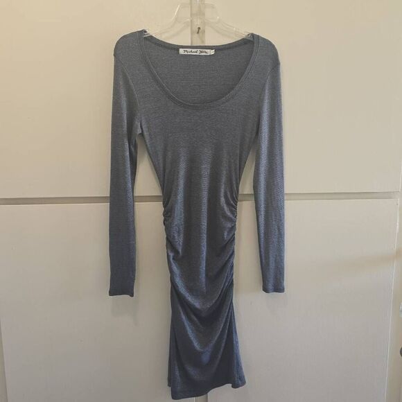 Michael Stars Shimmer charcoal grey knit ruched midi dress, NWOT, M - Picture 2 of 6